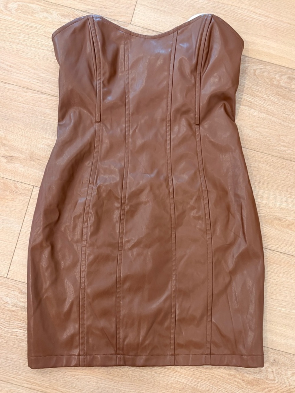 Princess Polly Strapless Faux Leather Mini Dress - Brown